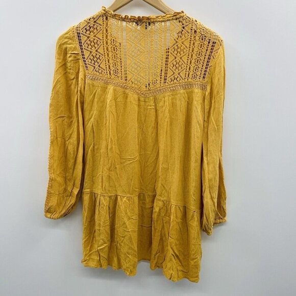 American Eagle Womens Size XS 3/4 Sleeve Boho Peasant Woven Blouse in Gold 2417 - Picture 4 of 6